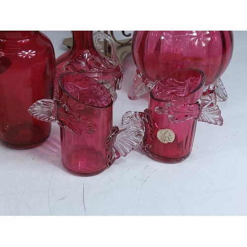 115 - Box of antique cranberry glass