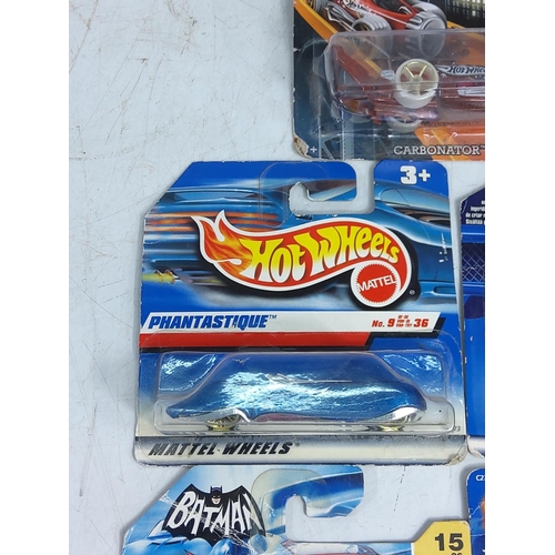 126 - 5limited edition Hot Wheels cars in blister packs, including Batman