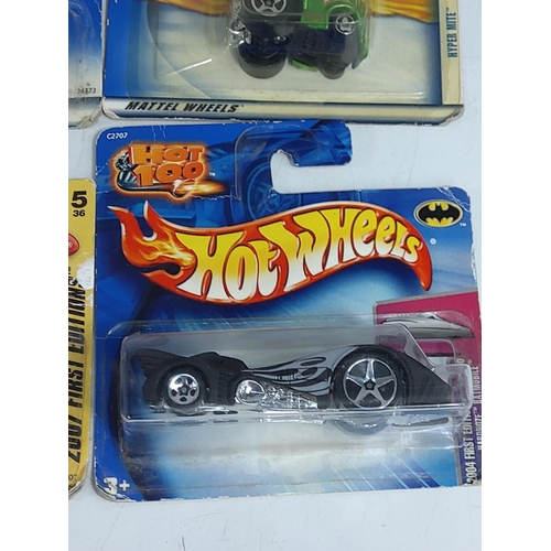 126 - 5limited edition Hot Wheels cars in blister packs, including Batman