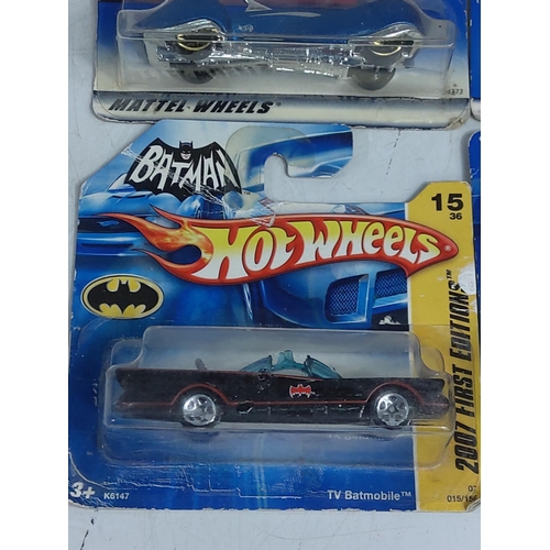 126 - 5limited edition Hot Wheels cars in blister packs, including Batman