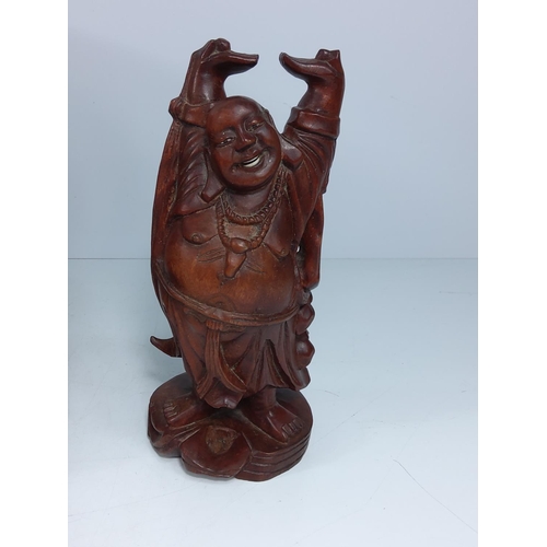 135 - 2 wooden measures, a biscuit barrel, tray, wooden Buddha figure and metal bust