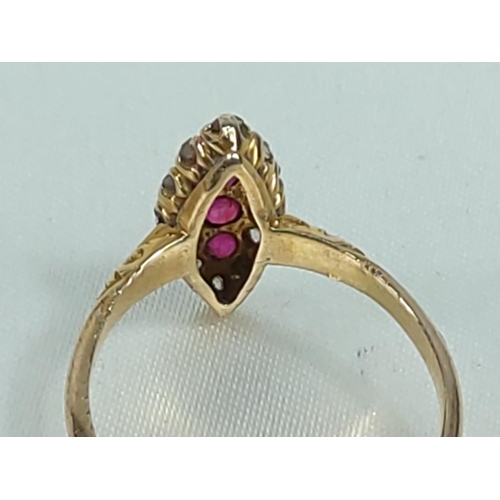 301 - 18ct gold ruby and diamond cluster ring, size N