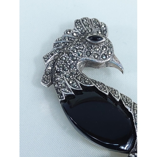 303 - Silver Marcasite peacock brooch, 35g gross