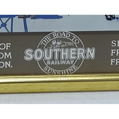 147 - Gilt framed vintage Southern Rail Brighton poster, 69 x 56cms