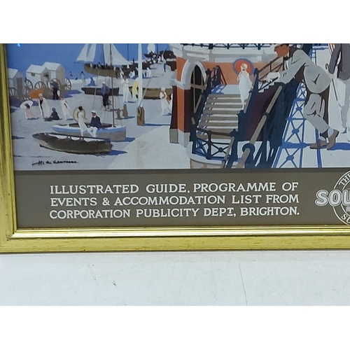 147 - Gilt framed vintage Southern Rail Brighton poster, 69 x 56cms