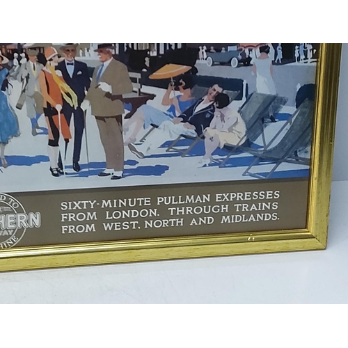 147 - Gilt framed vintage Southern Rail Brighton poster, 69 x 56cms