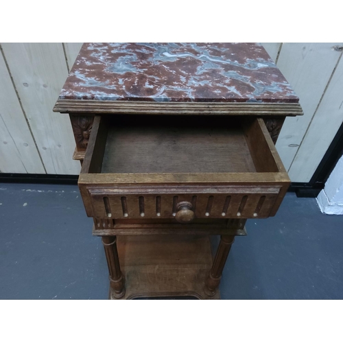 76 - Antique French marble topped pot cupboard, 90cms in height