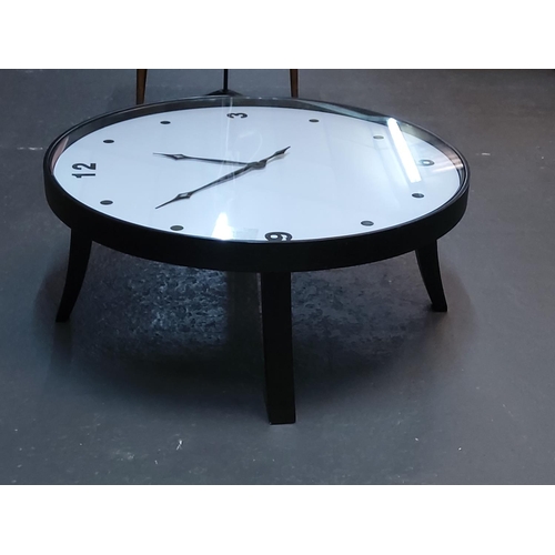 78 - Large glass topped designer clock coffee table, 38cms in height, 90cms diameter