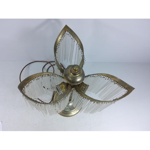 233 - Unusual triple lamp with glass drops, 40cms in height