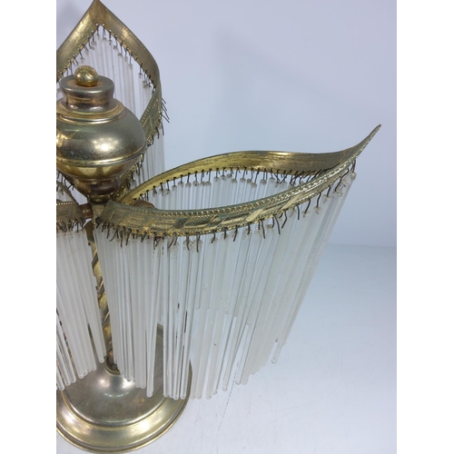 233 - Unusual triple lamp with glass drops, 40cms in height