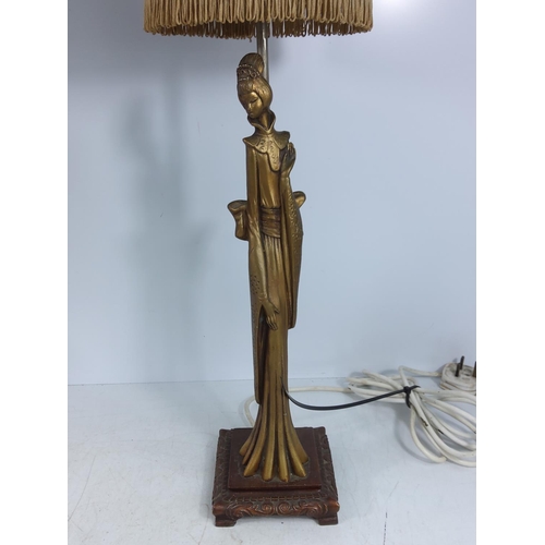 235 - Oriental figural lamp 43cm to top of figure and 93cm to top of shade