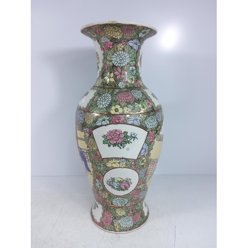 236 - Oriental vase and stoneware vase on stand, both 47cms in height (including stand)