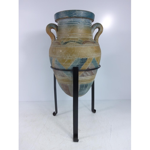 236 - Oriental vase and stoneware vase on stand, both 47cms in height (including stand)