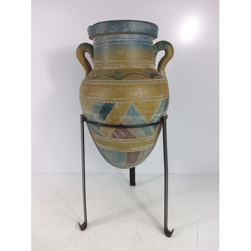 236 - Oriental vase and stoneware vase on stand, both 47cms in height (including stand)