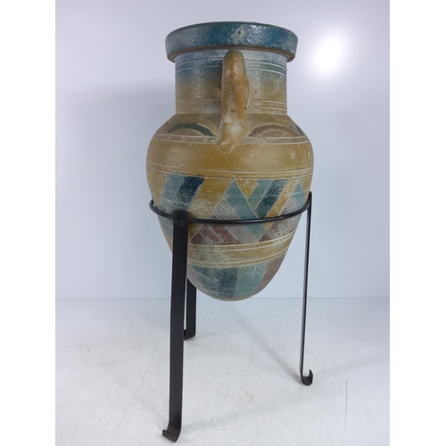 236 - Oriental vase and stoneware vase on stand, both 47cms in height (including stand)