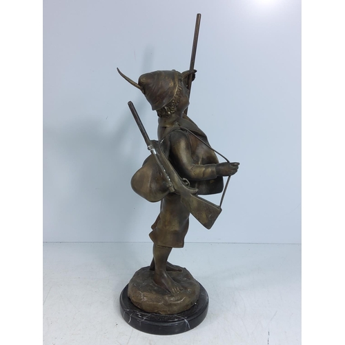 237 - Cast bronze figure of a man on marble base, 40cms in height