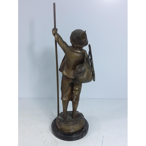 237 - Cast bronze figure of a man on marble base, 40cms in height