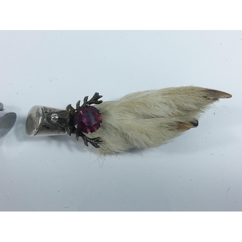 348 - Silver mounted bird foot brooch and one other