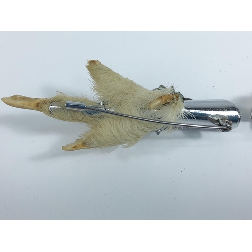 348 - Silver mounted bird foot brooch and one other