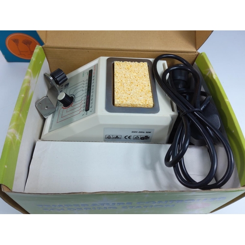 282 - Soldering station, microscope set and various posters