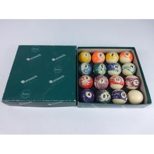 1 - Wooden garden game Molkky and a set of marble effect pool balls