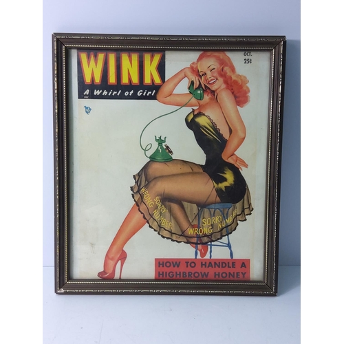 46 - Framed 1950's pin-up Wink cover, 39 x 34cms