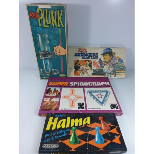69 - 4 vintage games, Kerplunk, and The New Avengers Board Game, Helma and Spirograph
