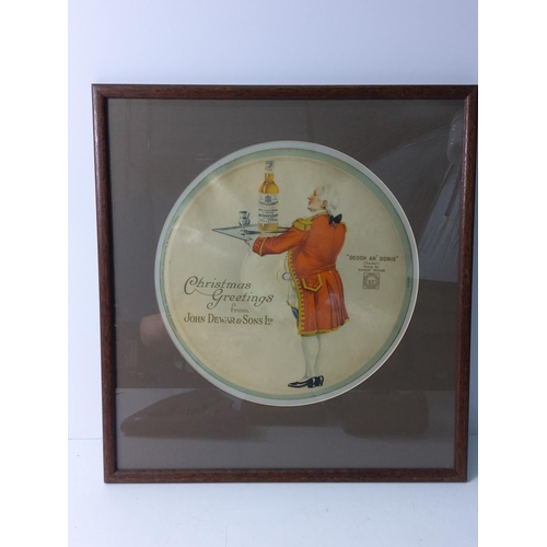 169 - Framed 1938 Dewars Christmas Greetings floppy picture disc, 39 x 37cms