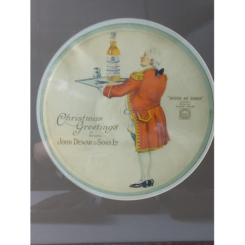 169 - Framed 1938 Dewars Christmas Greetings floppy picture disc, 39 x 37cms