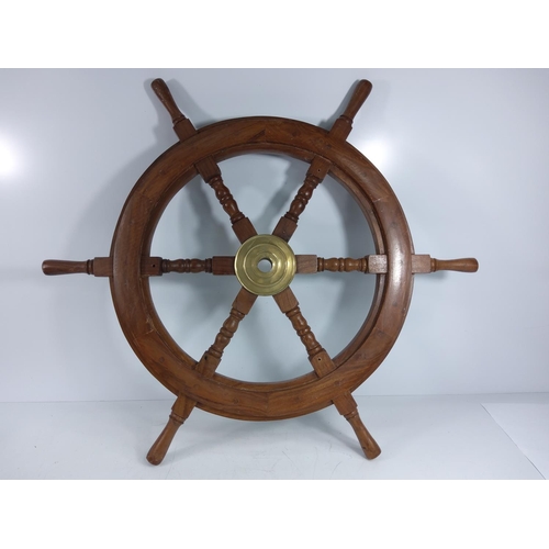 95 - Hardwood Ships wheel, 76cms in diameter