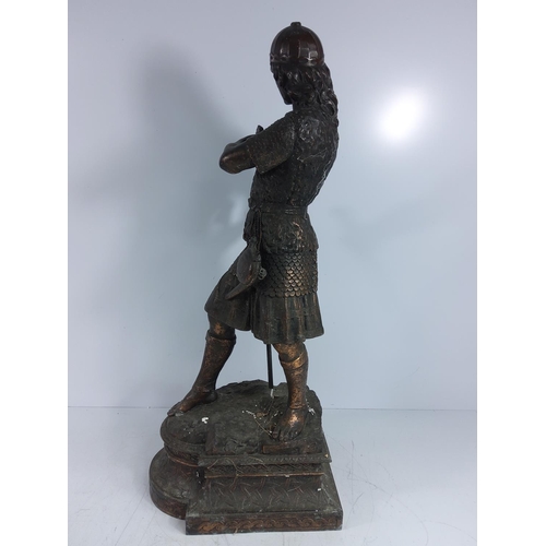 135 - Pair of cast spelter warrior figures, 58cms in height