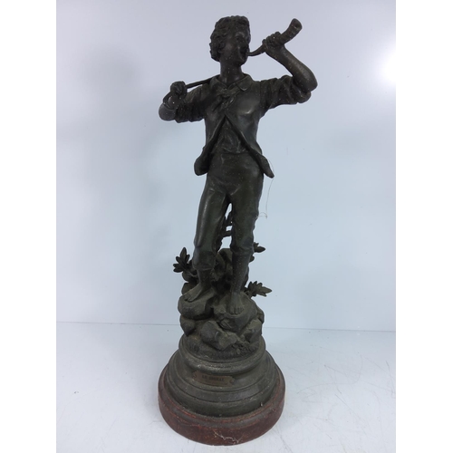 136 - Pair of antique spelter figure La echo and Le signal, 50cms in height