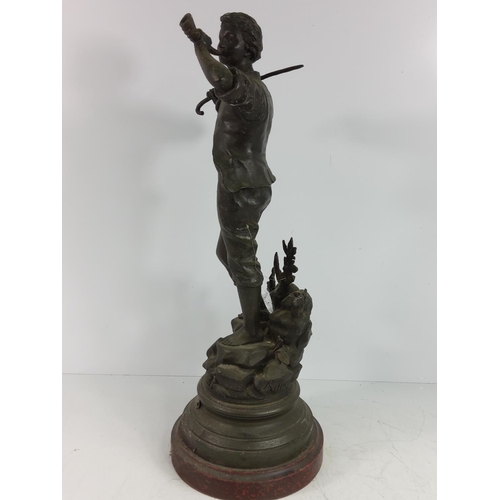 136 - Pair of antique spelter figure La echo and Le signal, 50cms in height