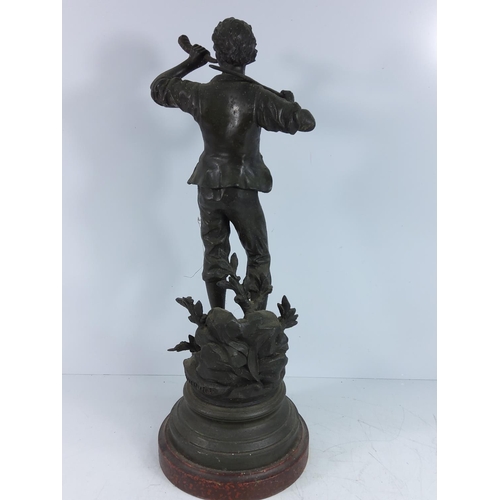 136 - Pair of antique spelter figure La echo and Le signal, 50cms in height