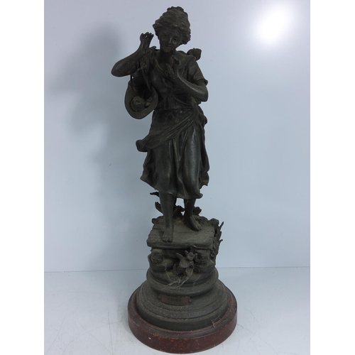 136 - Pair of antique spelter figure La echo and Le signal, 50cms in height