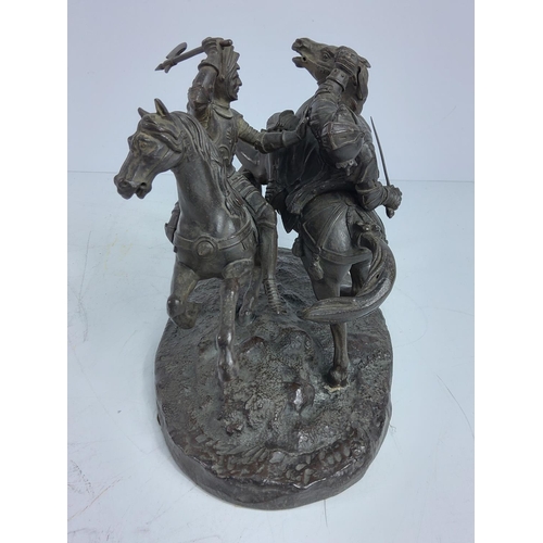 144 - Cast bronze figure of knights on horseback, 25 x 15 x 20cms