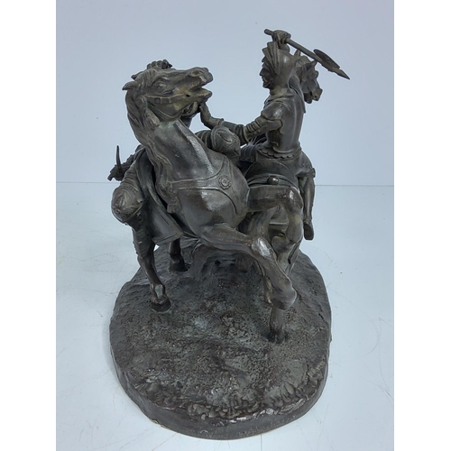 144 - Cast bronze figure of knights on horseback, 25 x 15 x 20cms