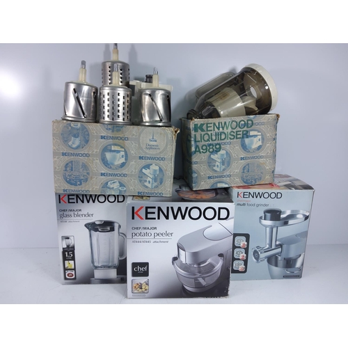 74 - Kenwood attachments, including potatoe peeler, glass blender, multi food grinder, liquidiser A989 an... 