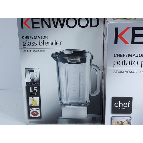 74 - Kenwood attachments, including potatoe peeler, glass blender, multi food grinder, liquidiser A989 an... 