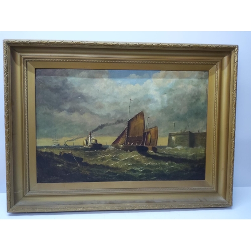 87 - Antique oil on canvas sea scape, 95 x 70cms