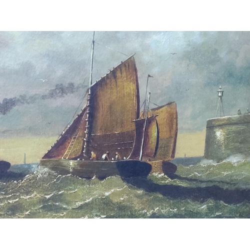 87 - Antique oil on canvas sea scape, 95 x 70cms