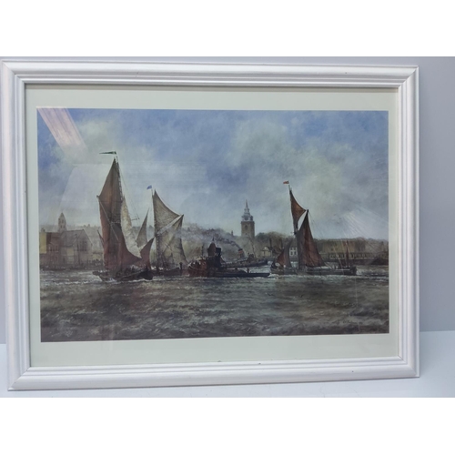 93 - Thames waterway scene by local artist, 67 x 52cms
