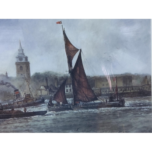 93 - Thames waterway scene by local artist, 67 x 52cms