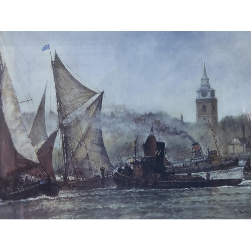 93 - Thames waterway scene by local artist, 67 x 52cms