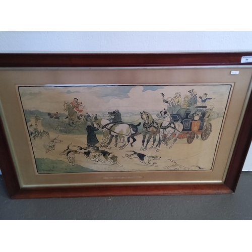 94 - Large antique hunt scene print and a framed Pears print, largest 97 x 65cms