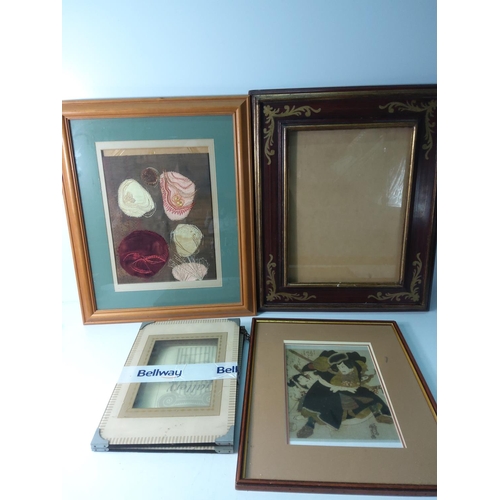 5 - Various pictures and frames, largest being 59 x 49cms, book, camera, frame and vintage place mats