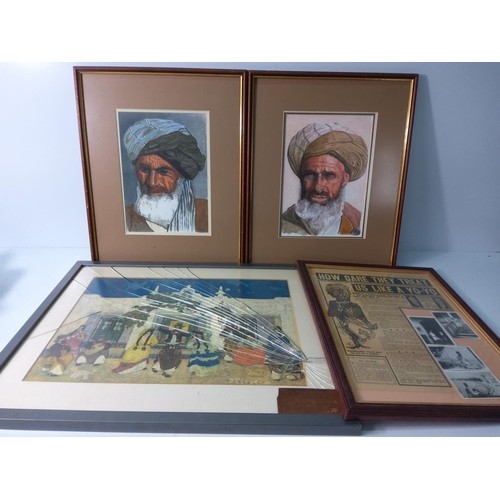 5 - Various pictures and frames, largest being 59 x 49cms, book, camera, frame and vintage place mats