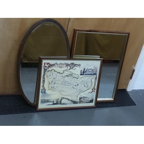 68 - 2 mirrors and a map, largest being 66 x 50cms