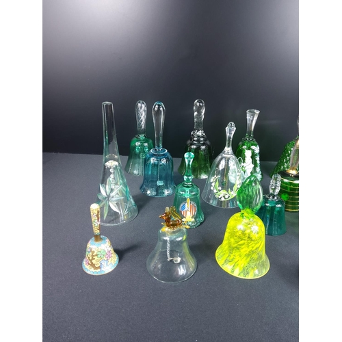 81 - Collection of glass and coloured glass bells including hand decorated and Mary Gregory