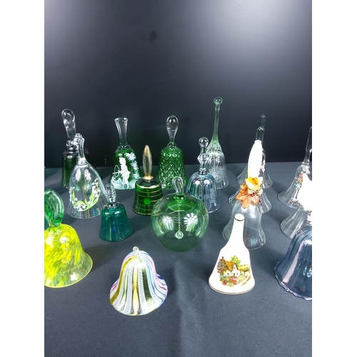 81 - Collection of glass and coloured glass bells including hand decorated and Mary Gregory